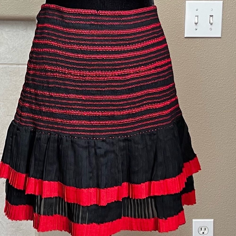 NEW: Free People/FREE PEOPLE ONE Smocked High Waist Black and Red Ruffle Skirt
